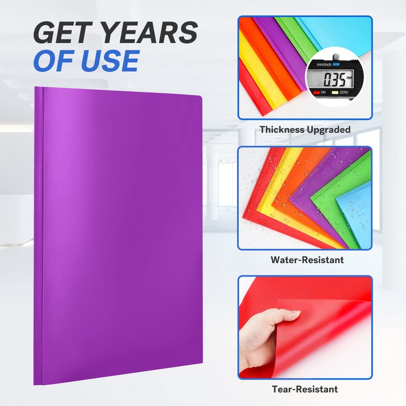 سويز مجموعة من 6 حافظات ملفات Sooez مزودة بمشابك، حافظات بلاستيكية بجيوب إضافية، حافظات ملفات متينة بجيبين و3 مشابك، لوازم العودة إلى المدرسة، مقاس A4، ألوان زاهية - Image 4